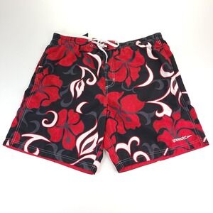 Speedo Shorts Mens Large Black Red Floral Geometric Swim Trunks Board Mesh Lined